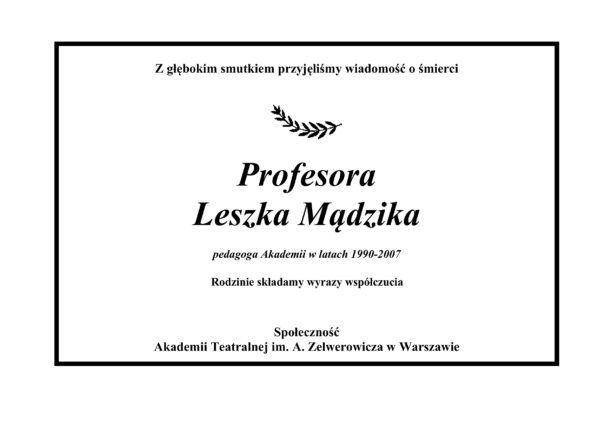 Kafel Żegnamy profesora Leszka Mądzika